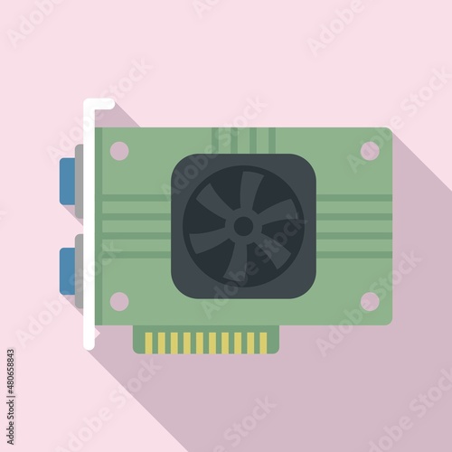 Video card ram icon flat vector. Computer gpu