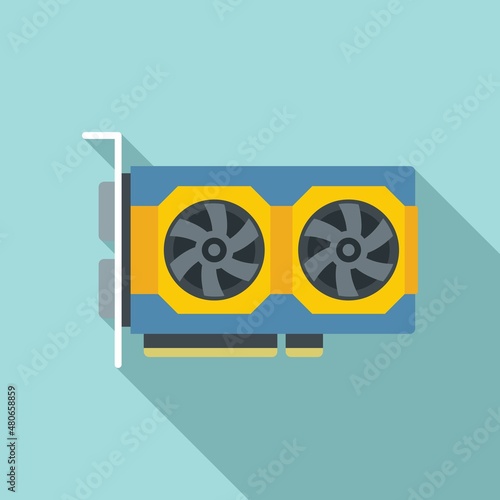 Video card processor icon flat vector. Computer gpu
