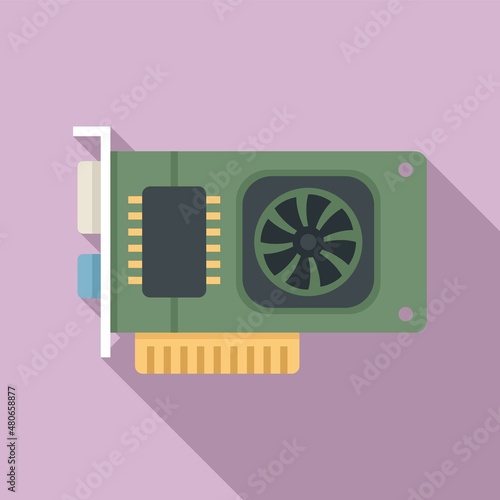 Video card board icon flat vector. Computer gpu
