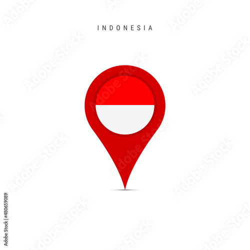 Teardrop map marker with flag of Indonesia. Indonesian flag inserted in the location map pin. Flat vector illustration isolated on white background.