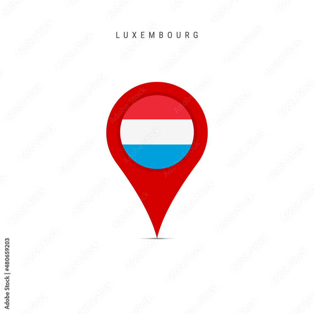 Teardrop map marker with flag of Luxembourg. Luxembourgish flag inserted in the location map pin. Flat vector illustration isolated on white background. Teardrop map marker with flag of Luxembourg. Luxembourgish flag inserted in the location map pin. Flat vector illustration isolated on white background.