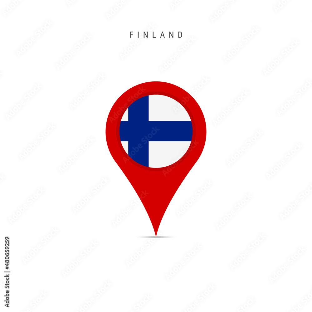 Teardrop map marker with flag of Finland. Finnish flag inserted in the location map pin. Flat vector illustration isolated on white background. Teardrop map marker with flag of Finland. Finnish flag inserted in the location map pin. Flat vector illustration isolated on white background.