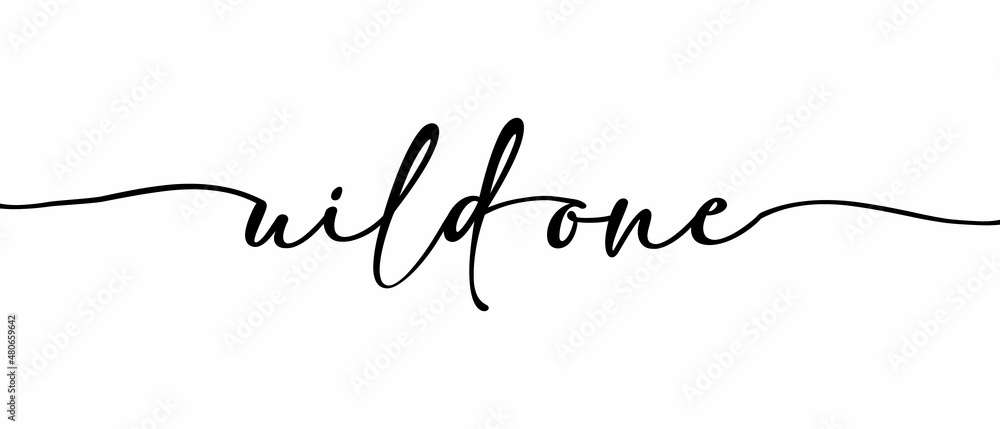 WILD ONE - Continuous one line calligraphy with Single word quotes. Minimalistic handwriting with white background. WILD ONE - Continuous one line calligraphy with Single word quotes. Minimalistic handwriting with white background.