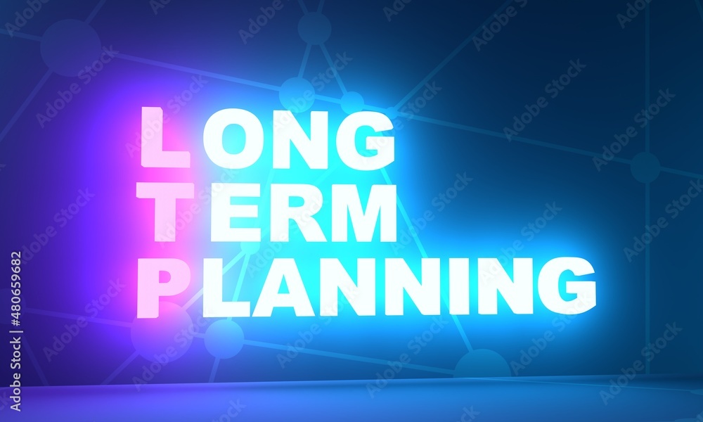 LTP - Long-Term Planning acronym. Neon shine text. 3D Render