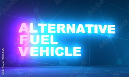 AFV mean Alternative fuel vehicle acronym. Neon shine text. 3D Render