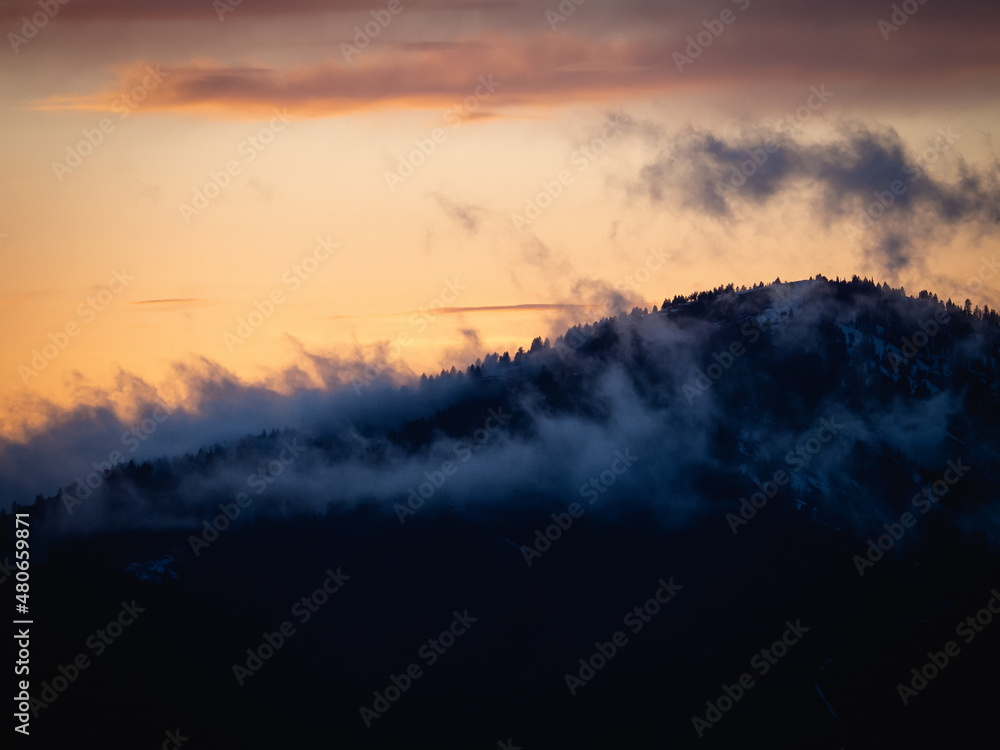 Beautiful Mountain Top Winter Sunset
