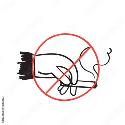 hand drawn doodle hand holding cigarette symbol for no smoking illustration vector isolated