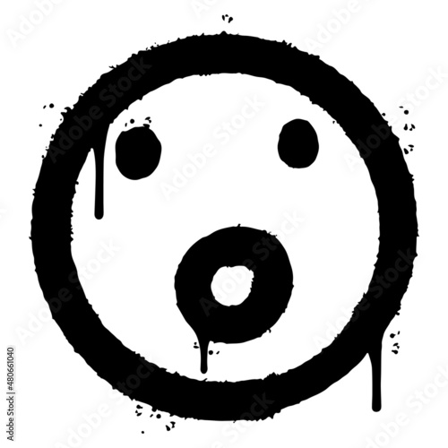 graffiti shocked face emoticon sprayed isolated on white background. vector illustration.