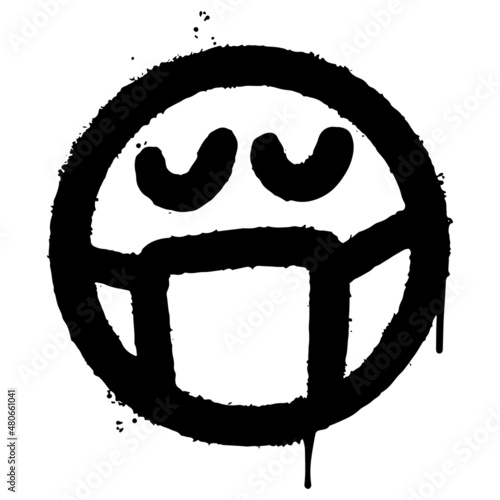 graffiti Emoji with mouth mask face emoticon sprayed isolated on white background. vector illustration.