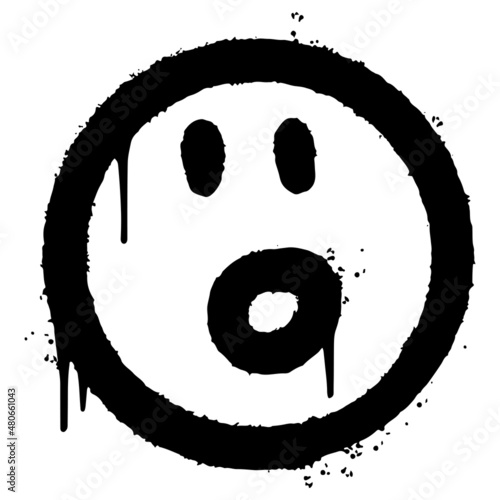 graffiti shocked face emoticon sprayed isolated on white background. vector illustration.