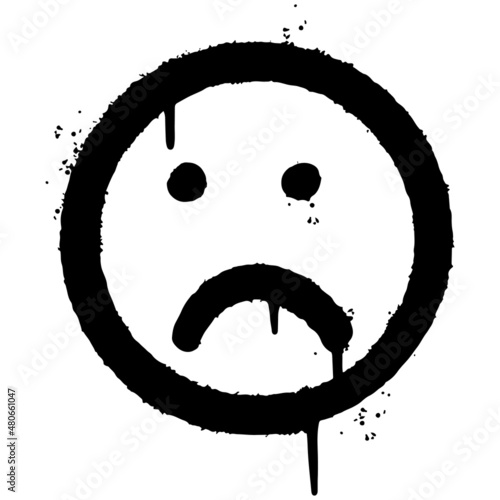 graffiti Sad Emoticon Emoji Smiley sprayed isolated on white background. vector illustration.
