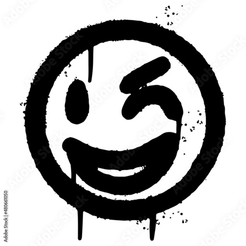 graffiti smiling face emoticon sprayed isolated on white background. vector illustration.