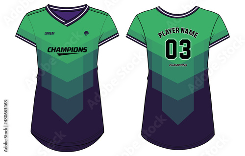 Women Sports Jersey t-shirt flat sketch illustration design with abstract Chevron pattern suitable for girl and Ladies for Volleyball jersey, Football, Soccer and netball, Sport uniform kit for sports