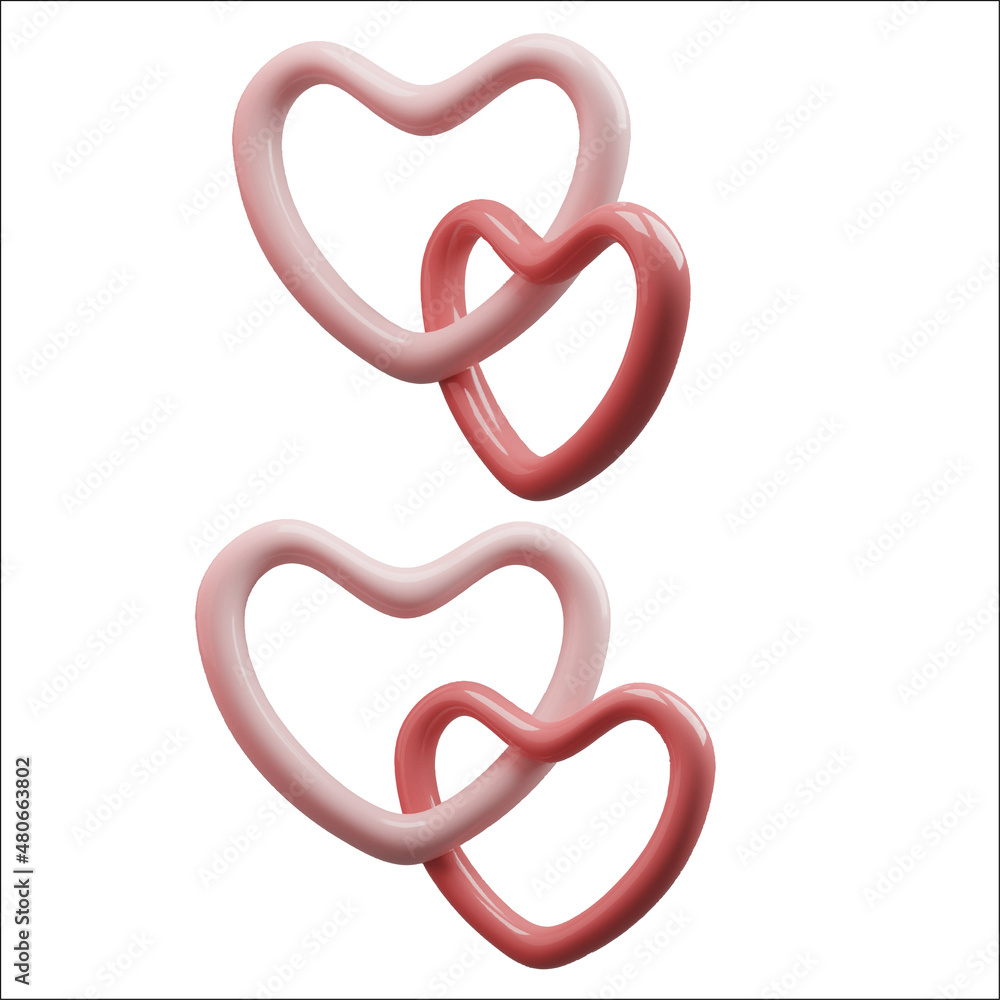 Realistic 3D hearts pinned together, set. Happy symbol of Valentine's Day, object of romantic love. Realistic 3D hearts pinned together, set. Happy symbol of Valentine's Day, object of romantic love.