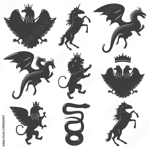 Fotografia Heraldic Animals Decorative Graphic Icons Set
