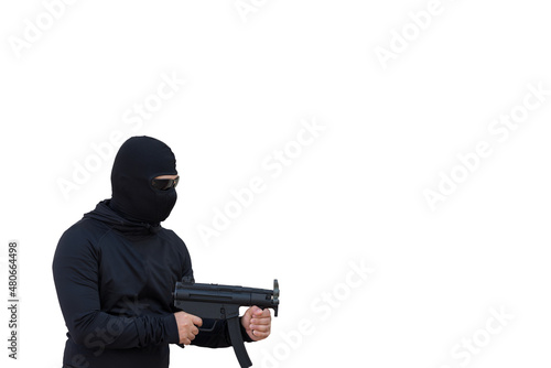 man holding gun on white background, thief, robbery, crime, stealth, violence