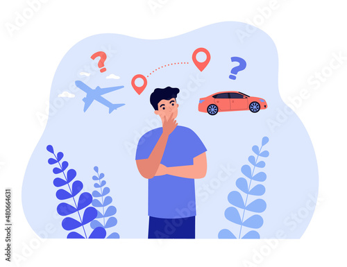 Man choosing transport for travel, planning vacation