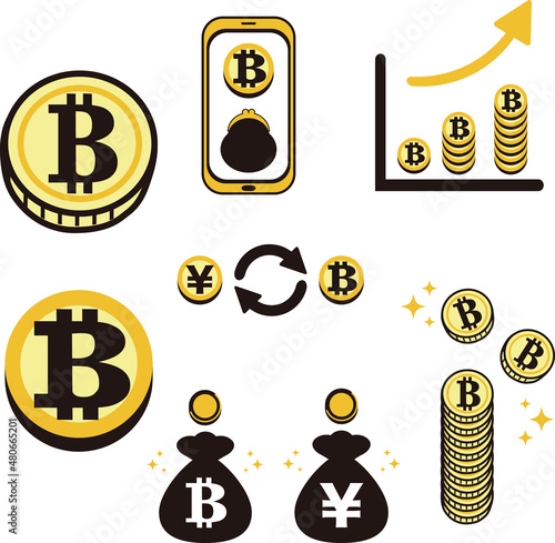 Leinwand Poster 仮想通貨　暗号資産　ビットコイン　BTC　FX　お金　ビジネス　投資　イメージ　イラスト素材セット