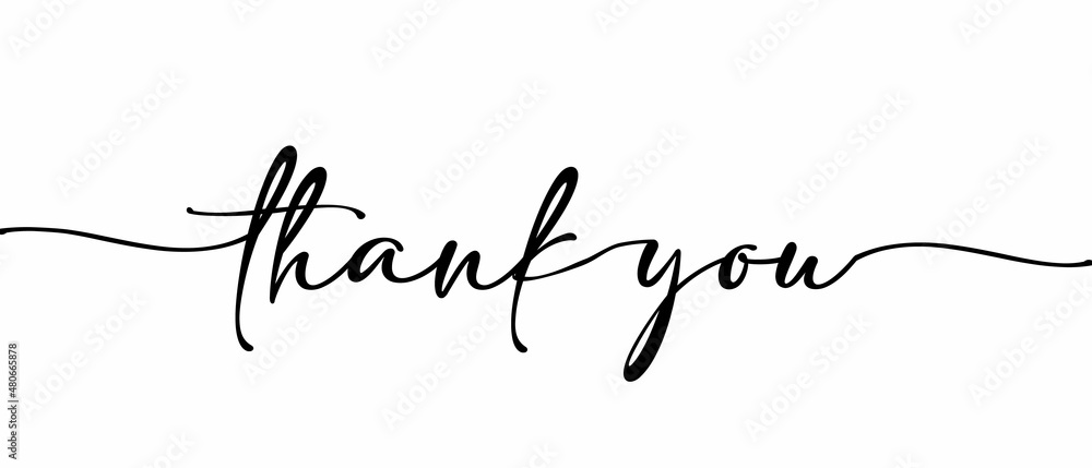 THANK YOU - Continuous one line calligraphy with Single word quotes. Minimalistic handwriting with white background. - obrazy, fototapety, plakaty 