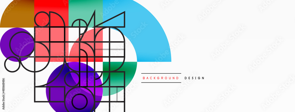 Obraz premium Beautiful abstract background. Circles, triangle shapes, and squares. Minimal geometric template for wallpaper, banner, background or landing