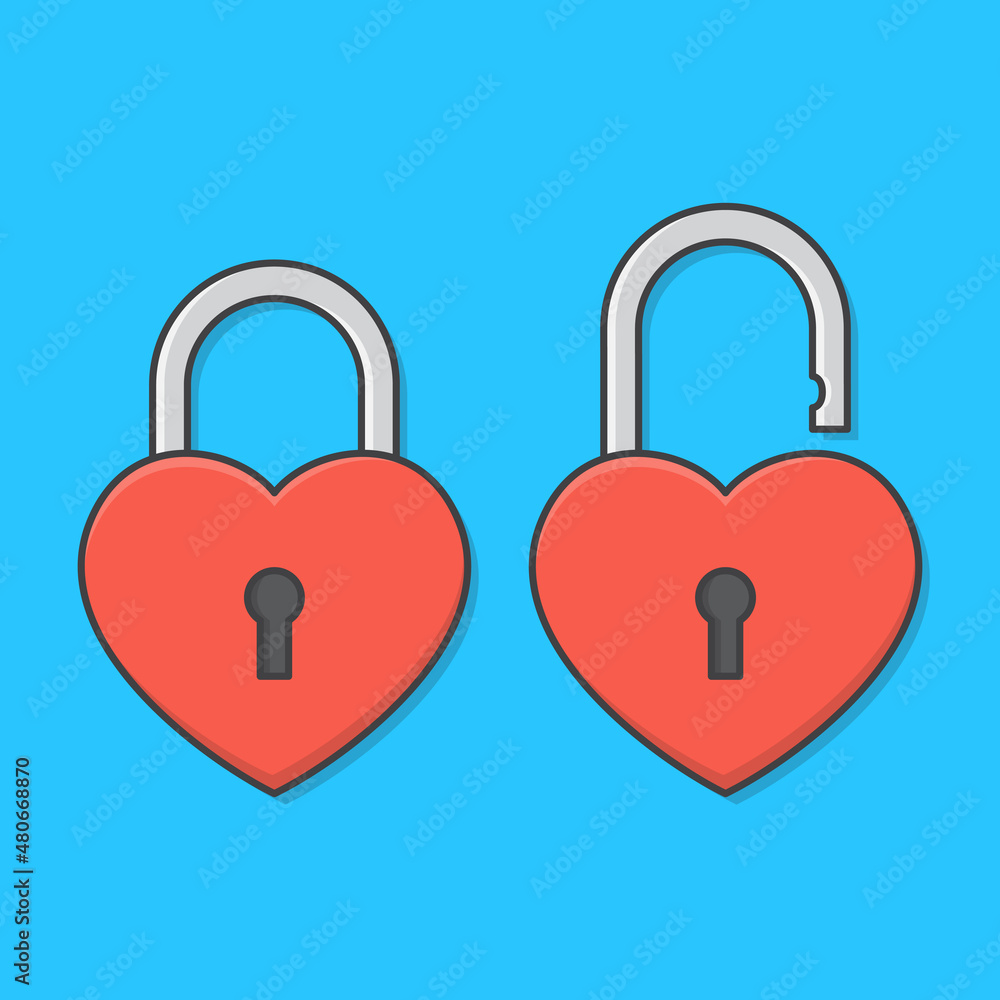 Love Heart Padlock Vector Icon Illustration. Red Heart Flat Icon Love Heart Padlock Vector Icon Illustration. Red Heart Flat Icon