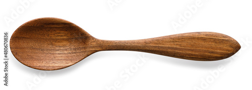 top view of wooden spoon isolated on white