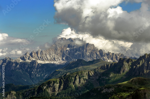 Alpine valley Panorama in Val Badia dolomite, Italy, Trentino