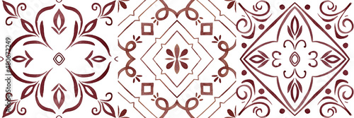Photography Set of watercolor illustrations - ceramic tile stylization with color ornaments