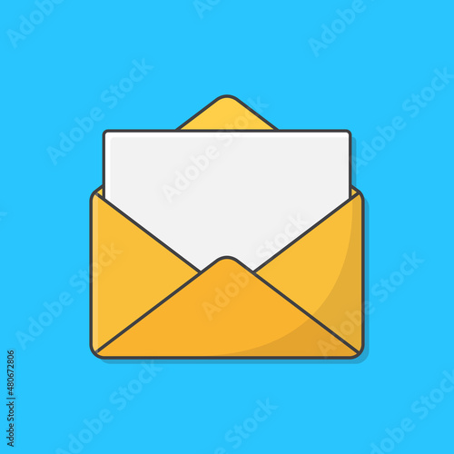 Opened Envelope With Note Paper Card Vector Icon Illustration. The Postal Envelope Flat Icon