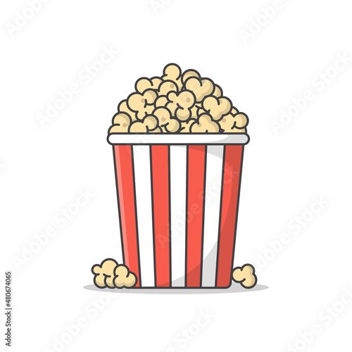Popcorn Vector Icon Illustration. Popcorn Bucket Boxes. Popcorn in a striped tub