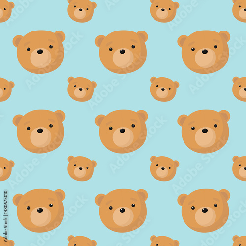 Fototapeta Naklejka Na Ścianę i Meble -  Vector seamless pattern with Cute Bear. For greeting card, posters, banners, children books, printing on the pack, printing on clothes, wallpaper.