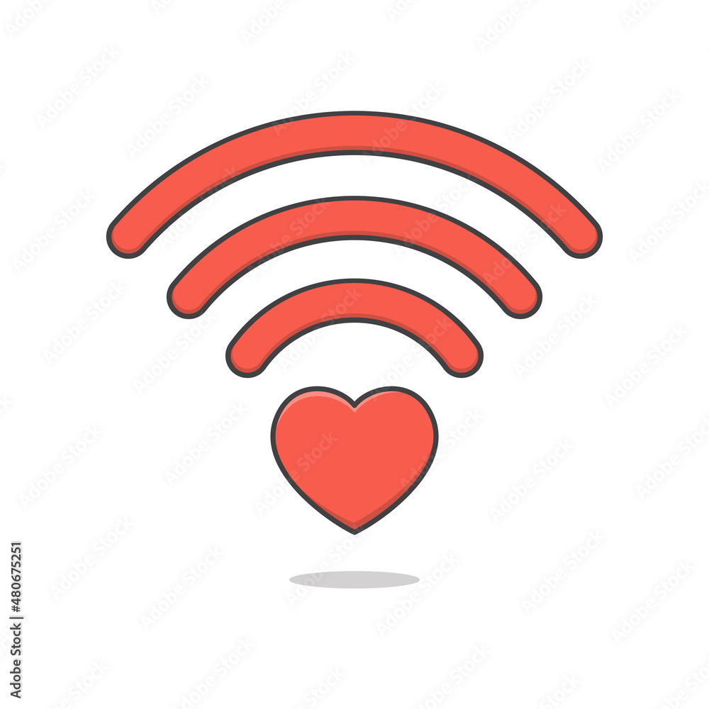 Heart Wifi Vector Icon Illustration. Red Heart And Wifi Signal Flat Icon Heart Wifi Vector Icon Illustration. Red Heart And Wifi Signal Flat Icon