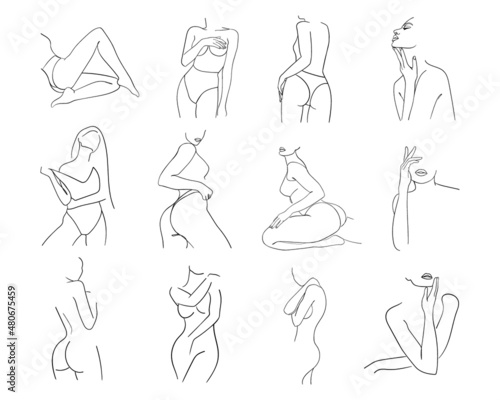 Abstract minimalistic female bodies. Modern single line art. Woman beauty fashion concept. - Vector illustration