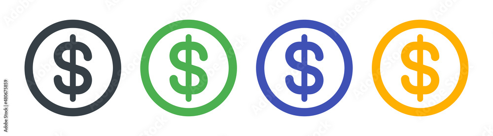 Obraz premium Dollar coin symbol icon set in graphic design.