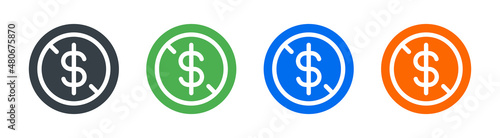 No dollar currency icon set. Priceless symbol