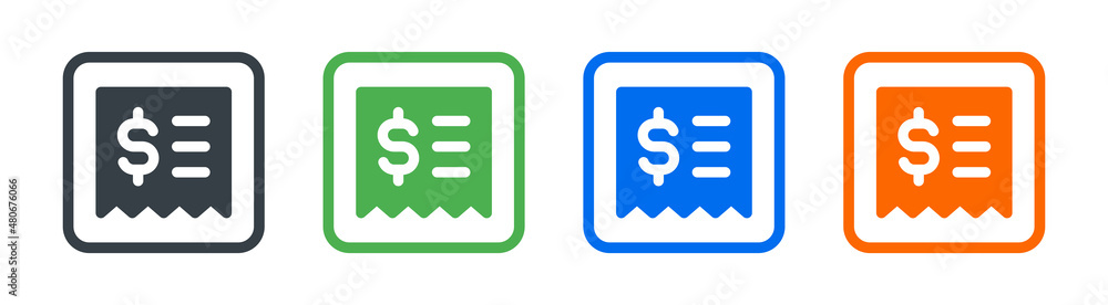 Receipt vector icon set for graphic and web design. Dollar invoice symbol. Receipt vector icon set for graphic and web design. Dollar invoice symbol.