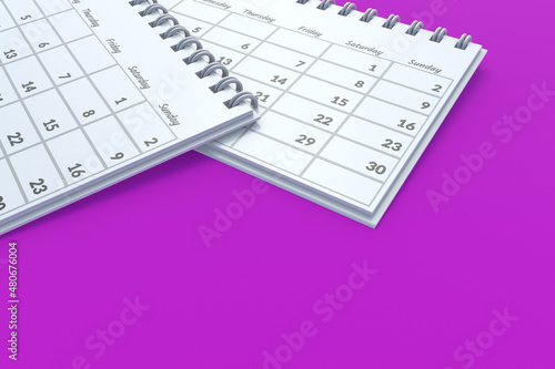 Organization of events. Drawing up a work schedule. Daily schedule. Meeting planning. Business timetable. Date of important negotiations. Blank paper calendars. Copy space. 3d render
