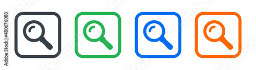Magnifying glass icon button vector.