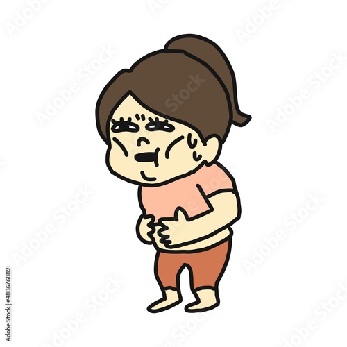 お腹が減っているふくよかな女性のイラスト。