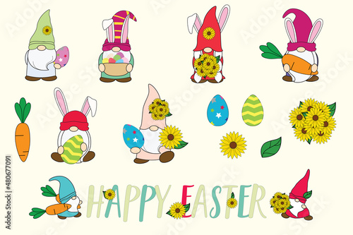 Happy ester gnomes collection design for funny and happy festival