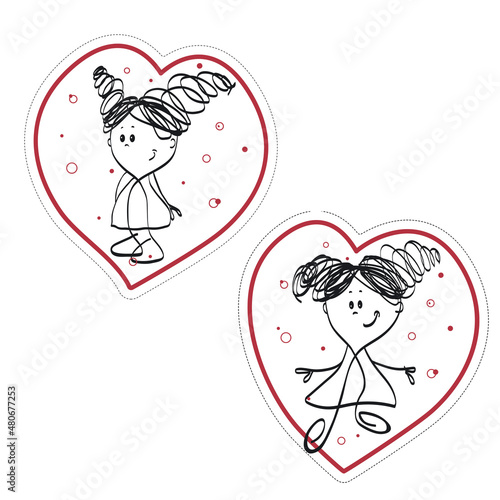 Two girls in hearts stickers for Valentine's Day