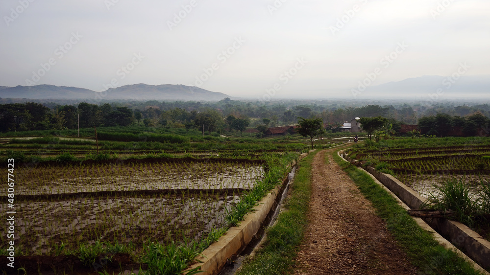 Landscape view of indonesian village in the morning