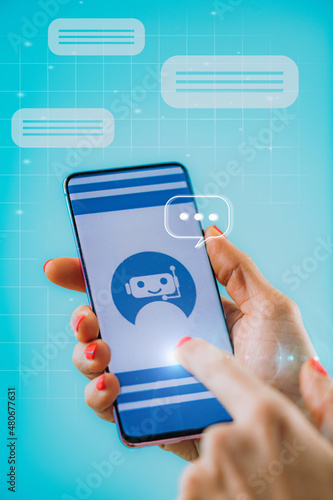 Obraz na płótnie Chatbot - Digital Robot Assistant Helping a Customer.