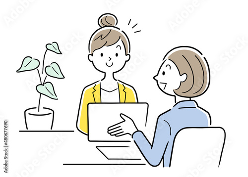 ベクターイラスト素材：打ち合わせをする女性、ビジネス
