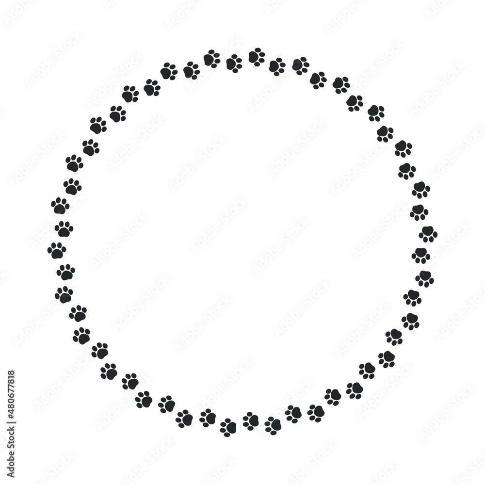 Round animal paw print frame silhouette Round animal paw print frame silhouette