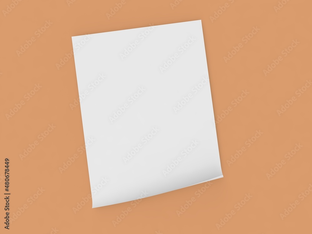 Curved sheet of A4 paper on an orange background. 3d render illustration. Curved sheet of A4 paper on an orange background. 3d render illustration.