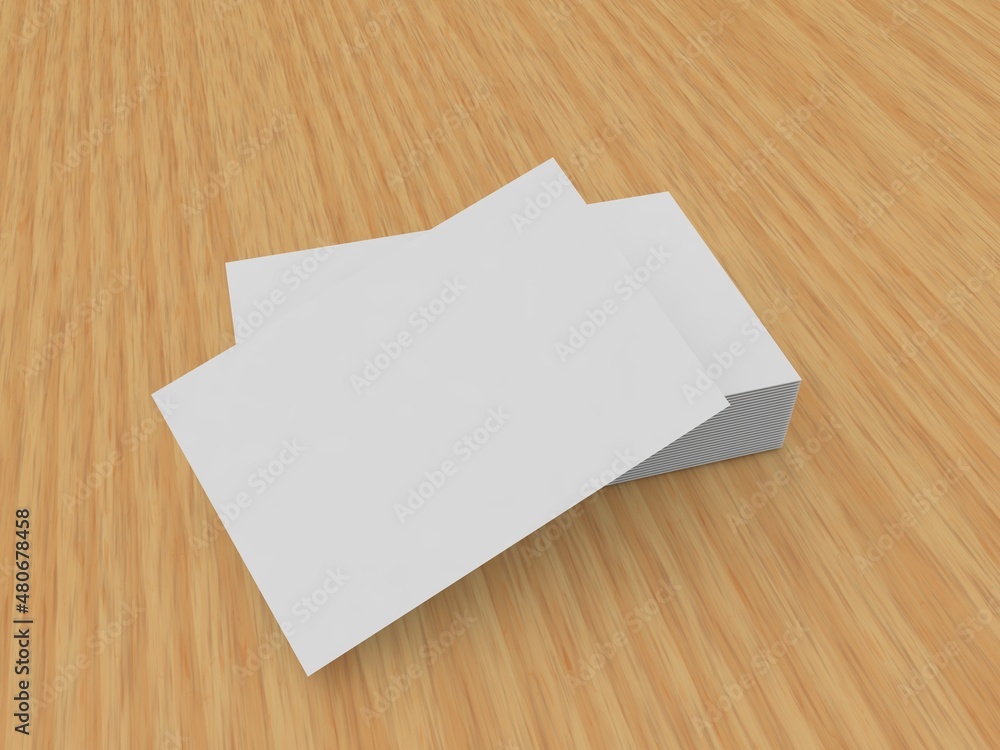 Stack of business cards on a wooden background. 3d render illustration. Stack of business cards on a wooden background. 3d render illustration.