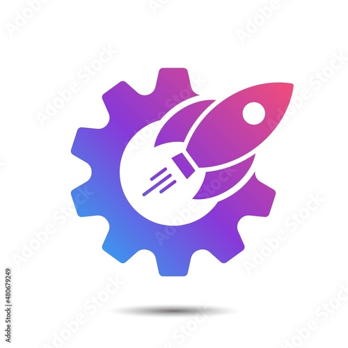 Gear rocket logo icon for brand elevate, launch business startup project management
