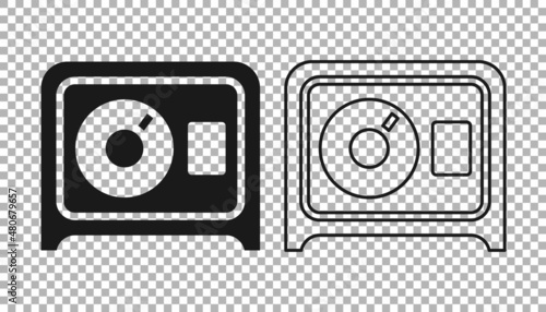 Black Safe icon isolated on transparent background. The door safe a bank vault with a combination lock. Reliable Data Protection. Vector