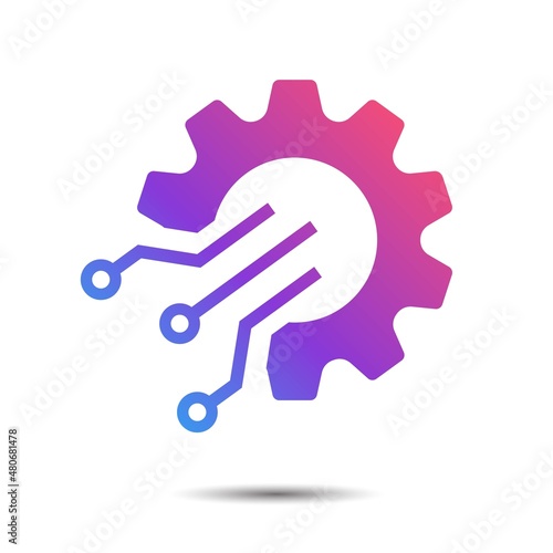 Digital tech logo icon with gear electronic circuit for automation and artificial intelligence system